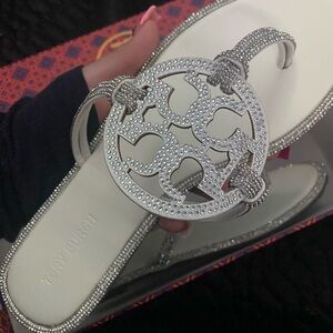 Tory Burch Silver Embellished Sandals